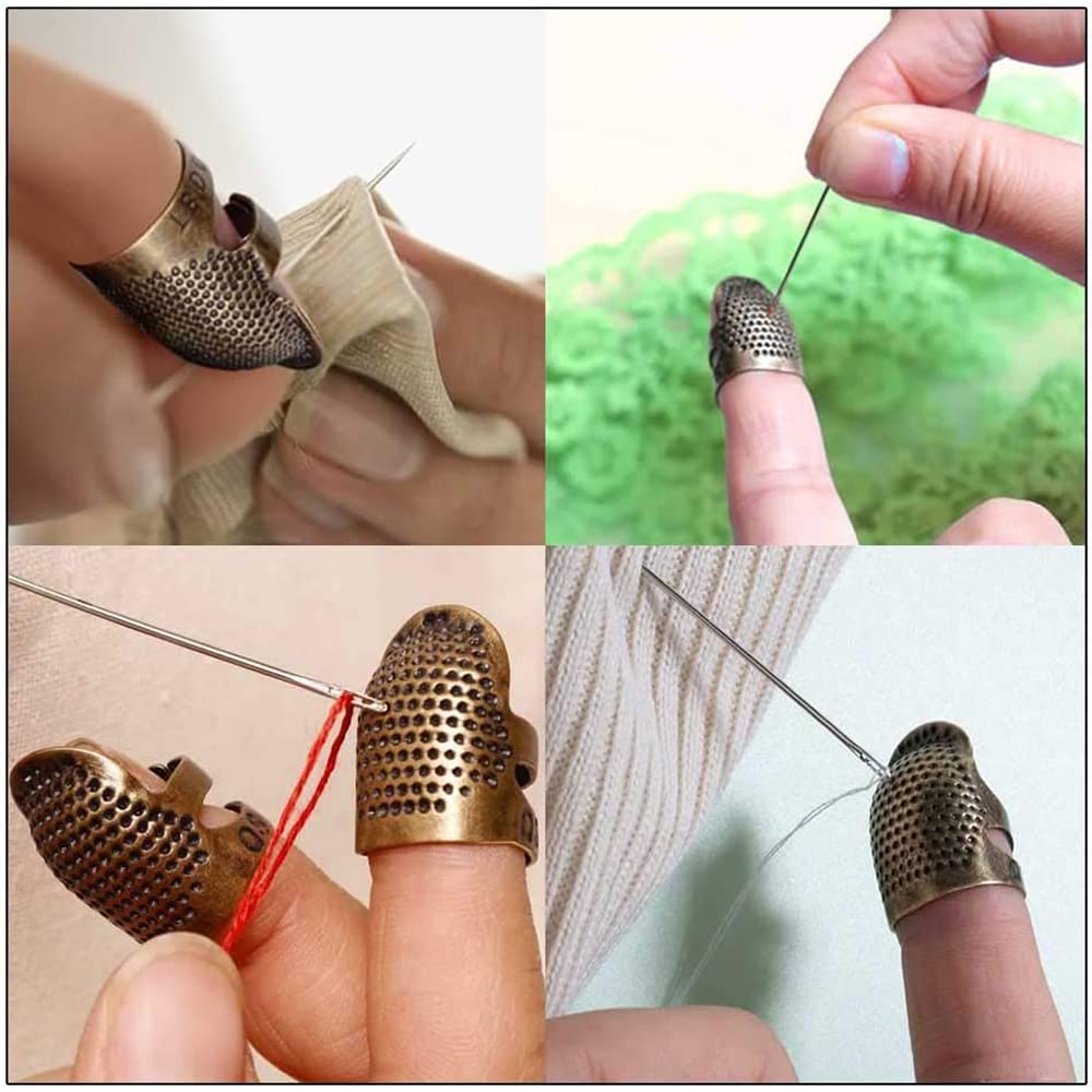 Set 4 Ditali Regolabili In Metallo Per Cucito - Protezione Dita Per Ricamo E Lavoro A Mano