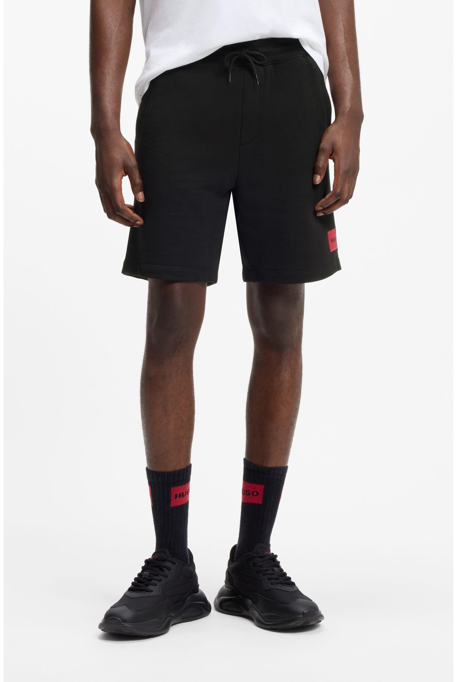 HUGO Herren Diz222 Shorts aus Baumwoll-Terry mit rotem Logo-Label