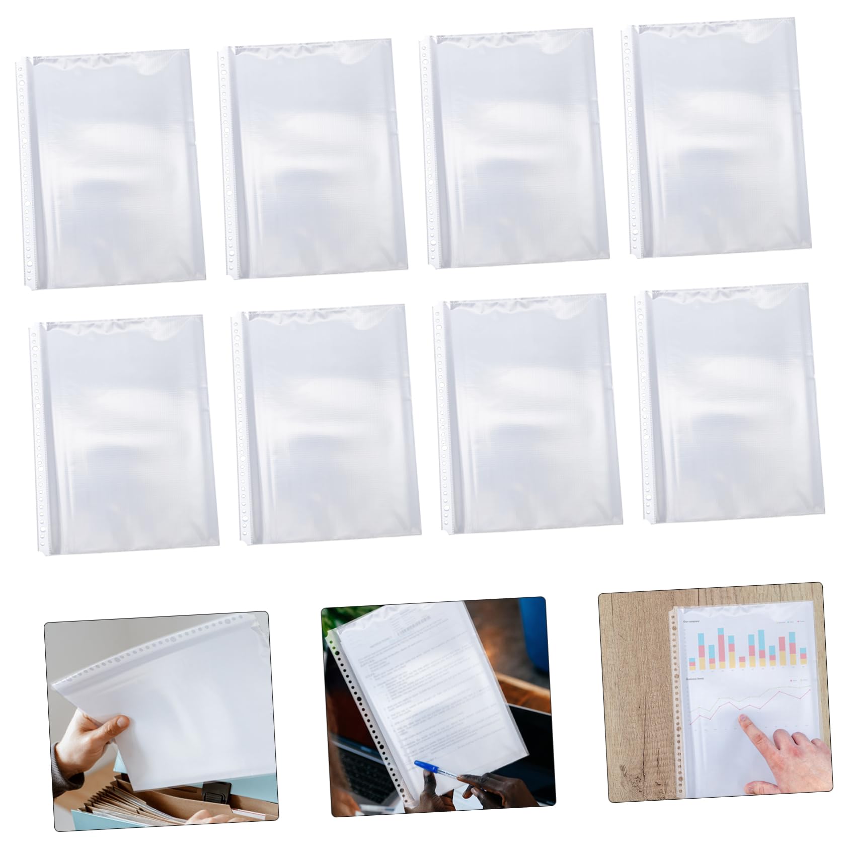 100 protezioni interne per raccoglitori con fori perforati, tasche per raccoglitori di documenti A4, protezioni per pagine A4, per casa, ufficio, cartelle di file in carta trasparente in