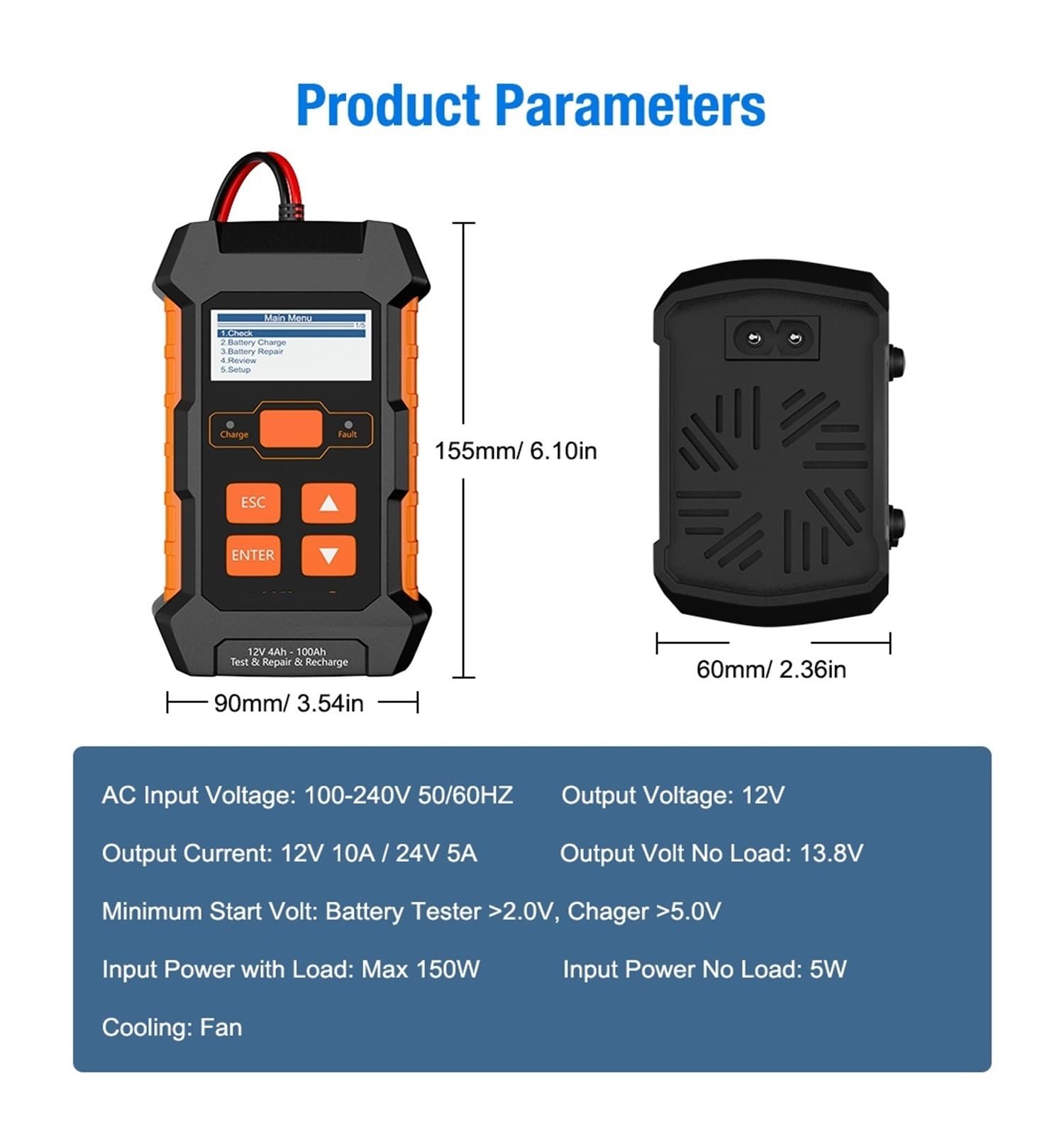 Tester per batterie, KW520 10A 5A Tester professionale per batterie auto | Offre test di tensione, analisi della capacità; ideale per batterie di auto, camion e moto.