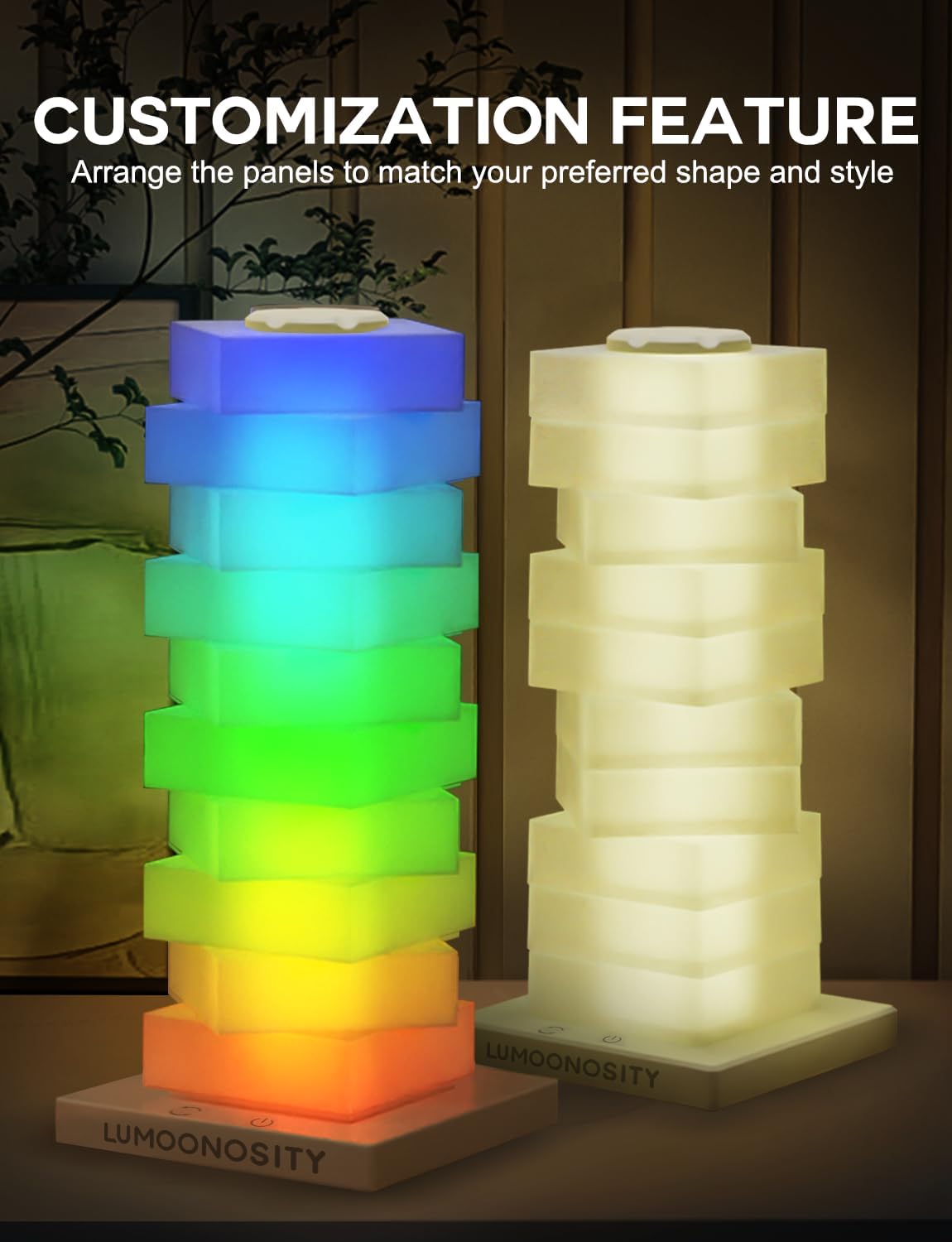 Lumoonosity Cube Lamp - RGB Dream Color Cube Lights for Gameroom, Bedroom, Streaming Room - USB Powered Desk/Table Lamp - LED Customizable Tower Lamps for Room Decor