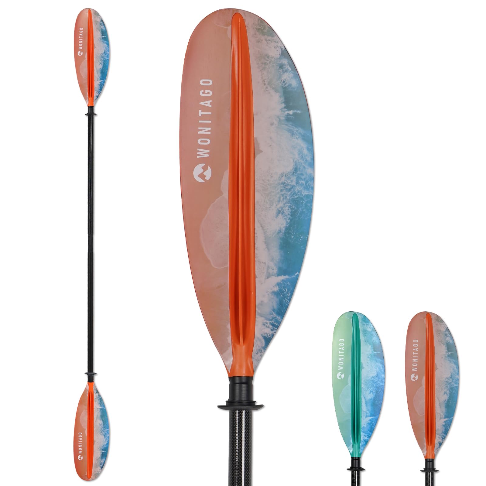 Kayak Paddle with Carbon Fiber Shaft and Plastic Blade, Adjustable 3-Piece Double Paddle Floating Paddle for Kayak, 220-240 cm