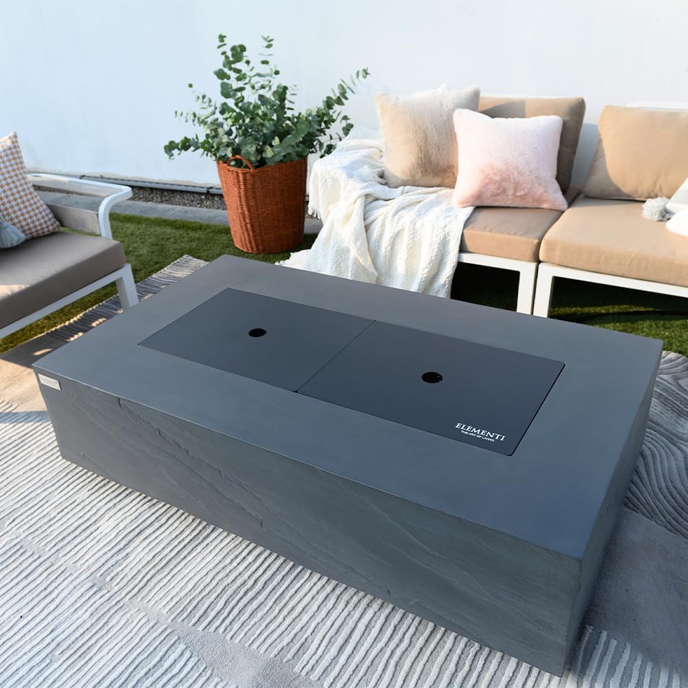 Capetown Concrete Fire Pit 55.9" x 31.9" Outdoor Patio Firepit Includes Fire Glass Modern Fire Pits & Outdoor Fireplaces for Garden, Deck, Indoor & Outdoor Heating