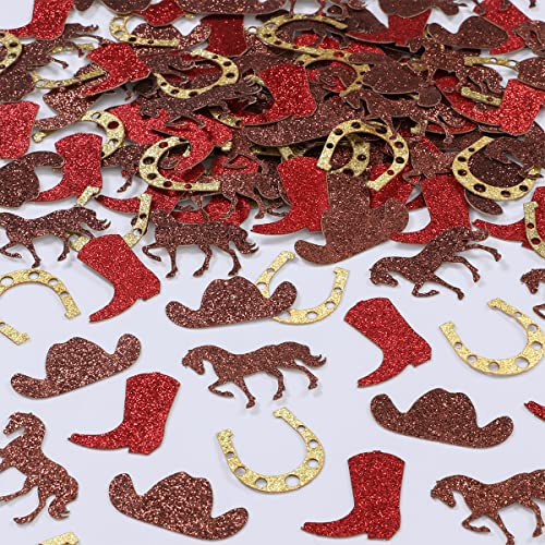 Sursurprise Lot de 200 confettis occidentaux, chapeau de cowboy, bottes, fer à cheval, décoration de table pour garçons, fête d'anniversaire, fête prénatale