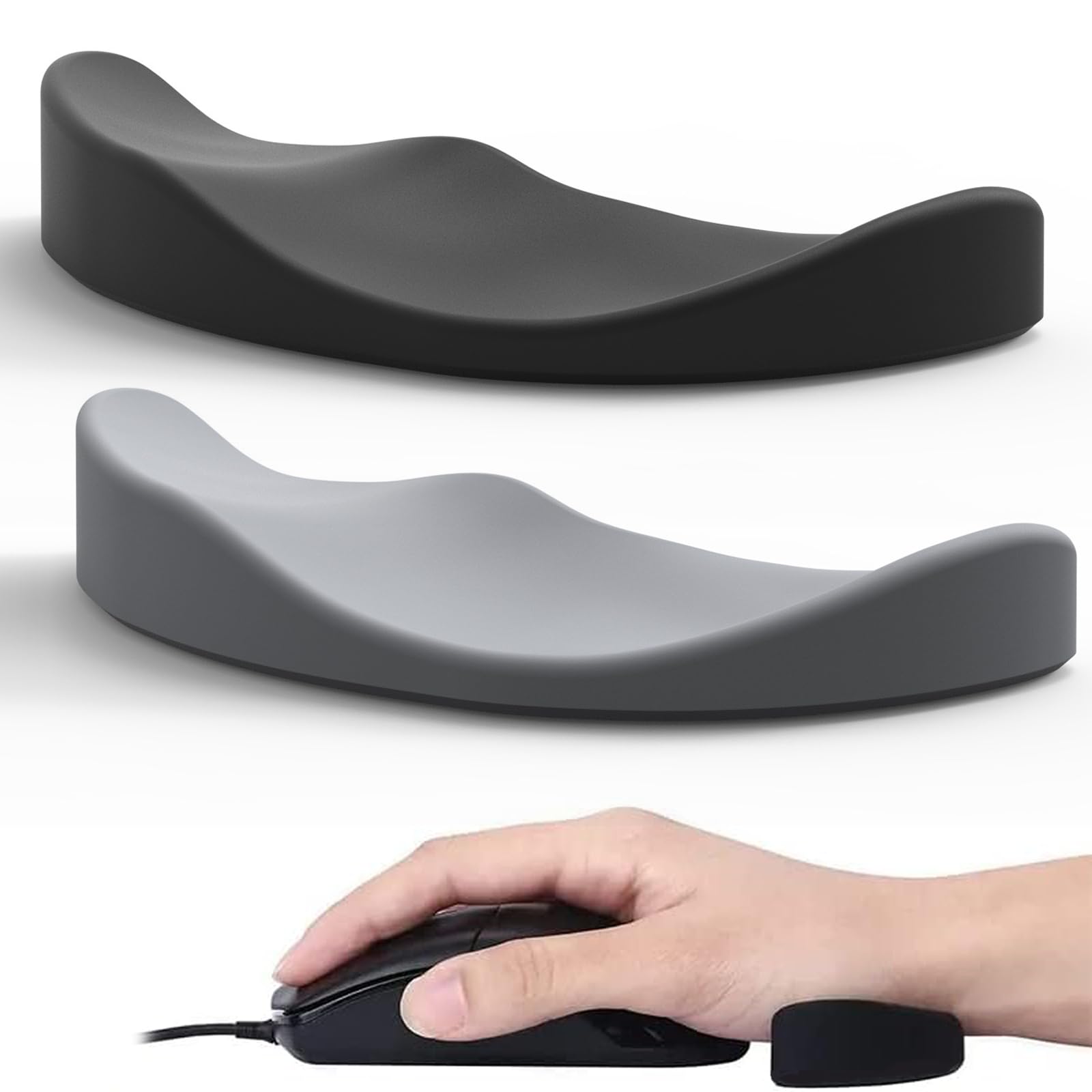 BananaHome 2pack Ergonomic Mouse Wrist Rest,Gliding Palm Rest, Smooth Glide,Sliding Wrist Pad That Moves with Your Mouse for Office, Computer, Laptop,Wrist Pain Relief (2, Black+Grey)