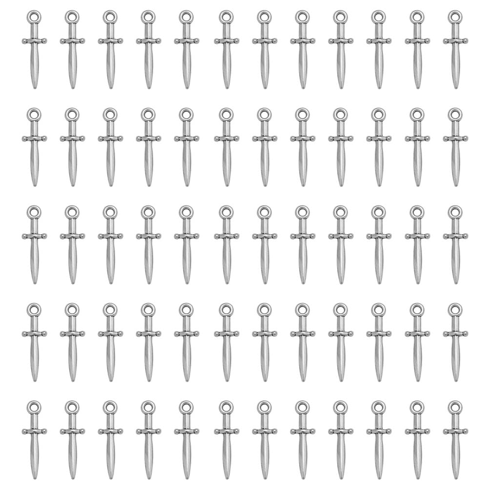 JKJF 100 Pcs Sword Charms Pendants Vintage Knife Pendants Dagger Shape Charm for DIY Crafts Bracelet Earrings Necklace Jewelry - Silver