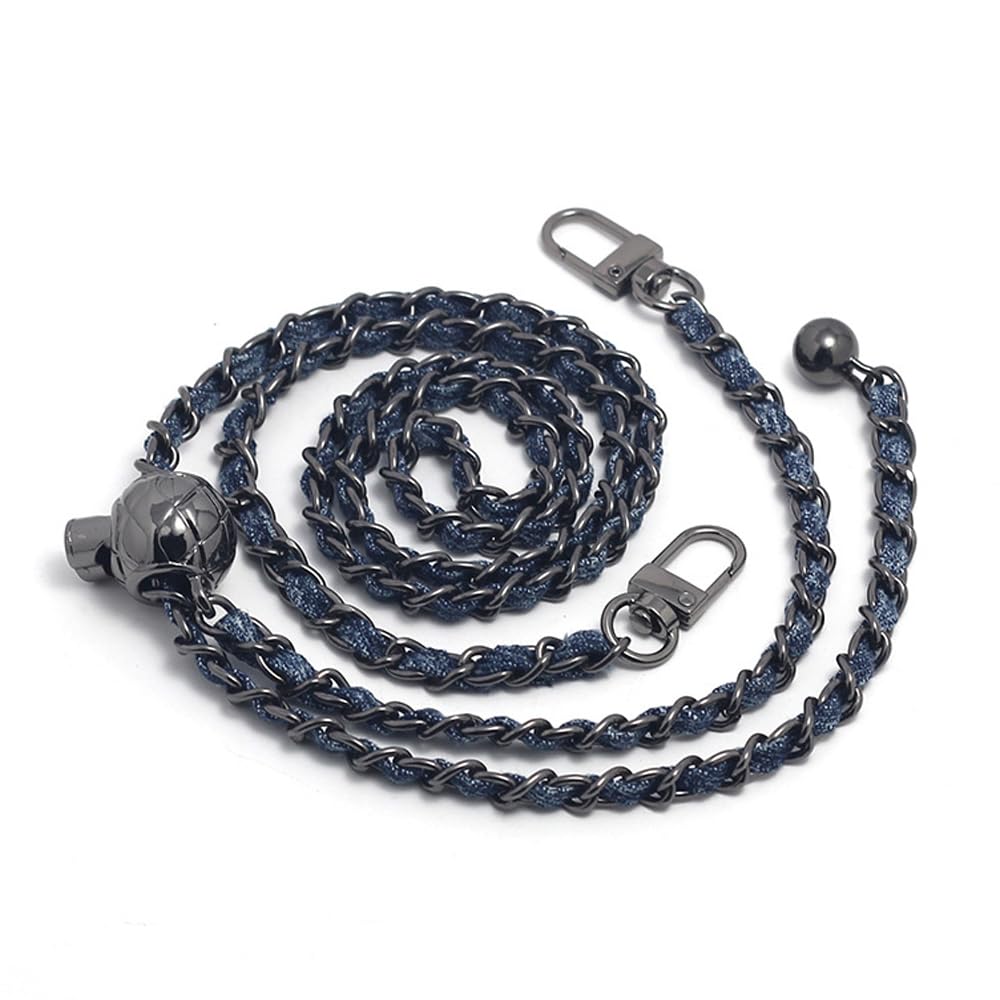 SSyang Metal Handbag Chain Shoulder Bag Replacement Chain Metal Leather Strap and Chain, for Handbags (Denim+Black Chain) — image 1