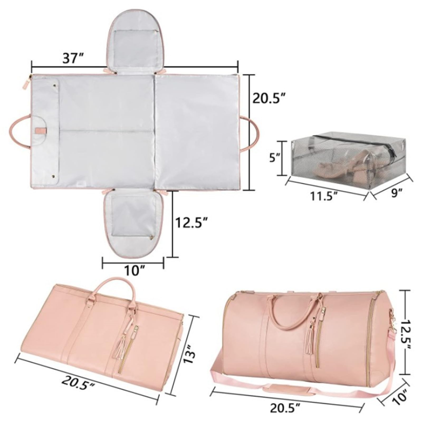 Borsa da Viaggio, 2024 Nuova Borsa da Viaggio Pieghevole 2 in 1 in Pelle PU, Borsa per Abiti di Grande capacità (Beige)