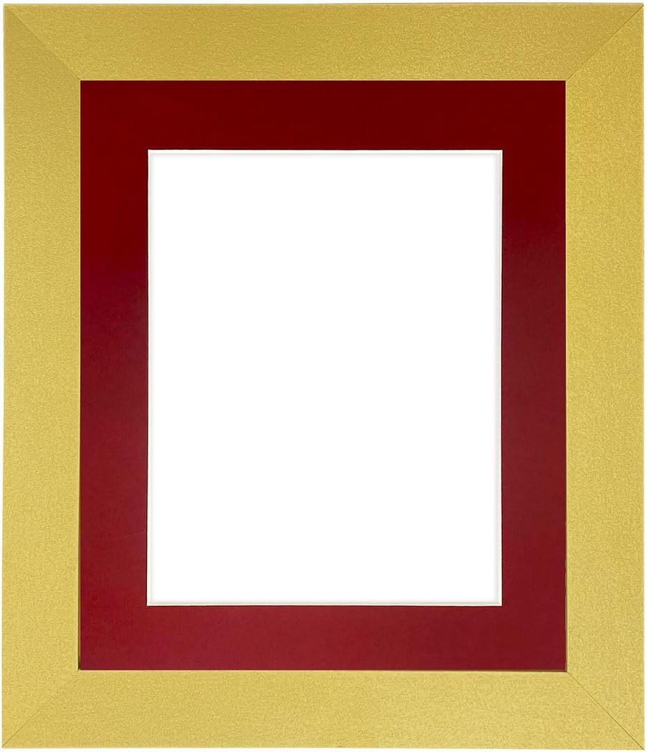 FRAMES BY POST Metro Picture Photo Frame Gold with Red Mount 40 x 30 cm Image Size 12 x 8 Inch Plastic Glass โ image 1