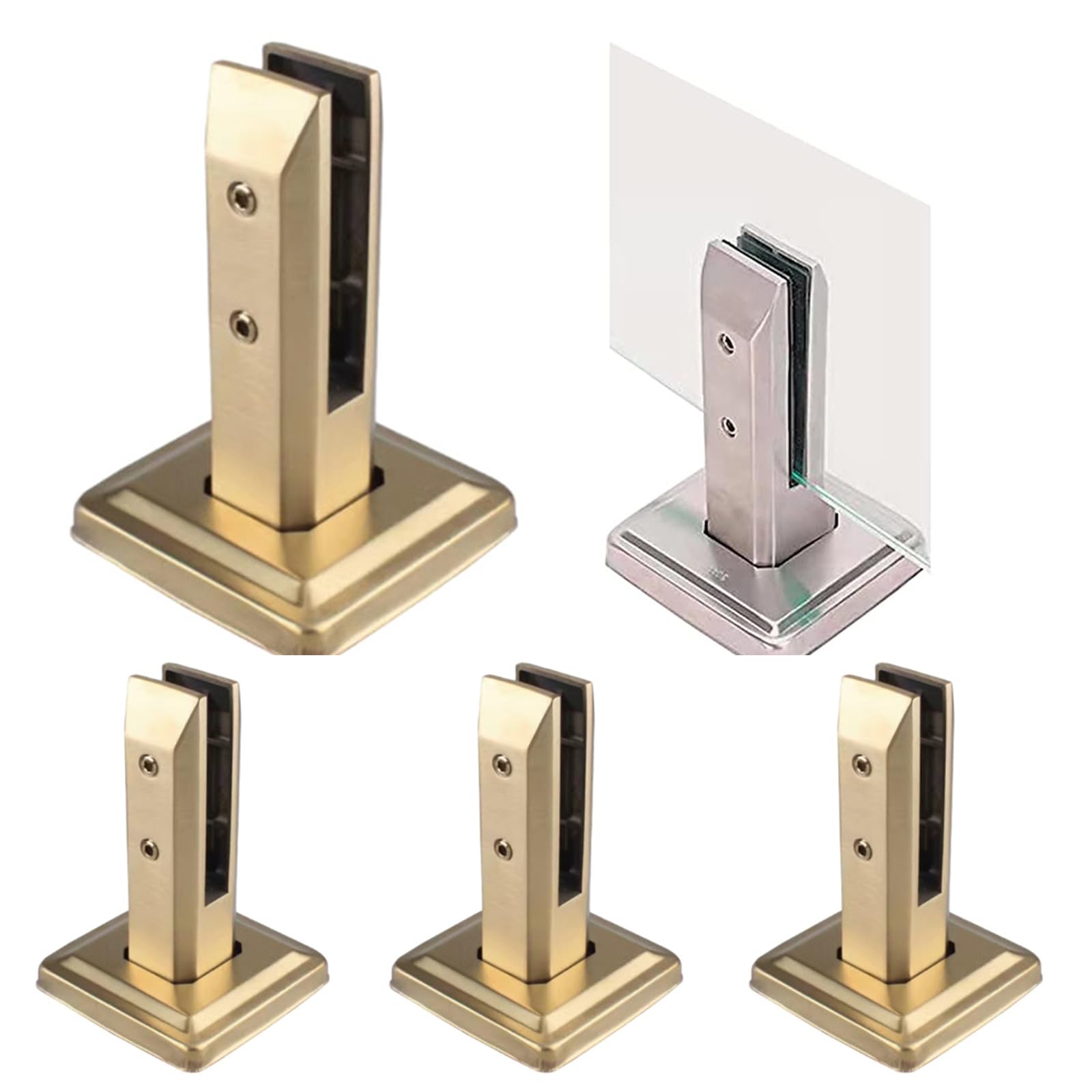 4 pz Heavy Duty Rubitti Supporto da Pavimento 304 Staffe di Montaggio in Vetro in Acciaio Inossidabile, 10-14mm Pool Fence Spigot Morsetto in Vetro,d'oro,160mm