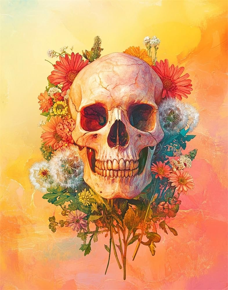 Henypt 11Ct Cross Stitch, Skull and Flowers 11 Count Counted Stamped Pre Printed Cross Stitch Embroidery Kits for Adults Beginners Starter Advanced Easy Crossstitch Patterns Set Wall Decor 40X50