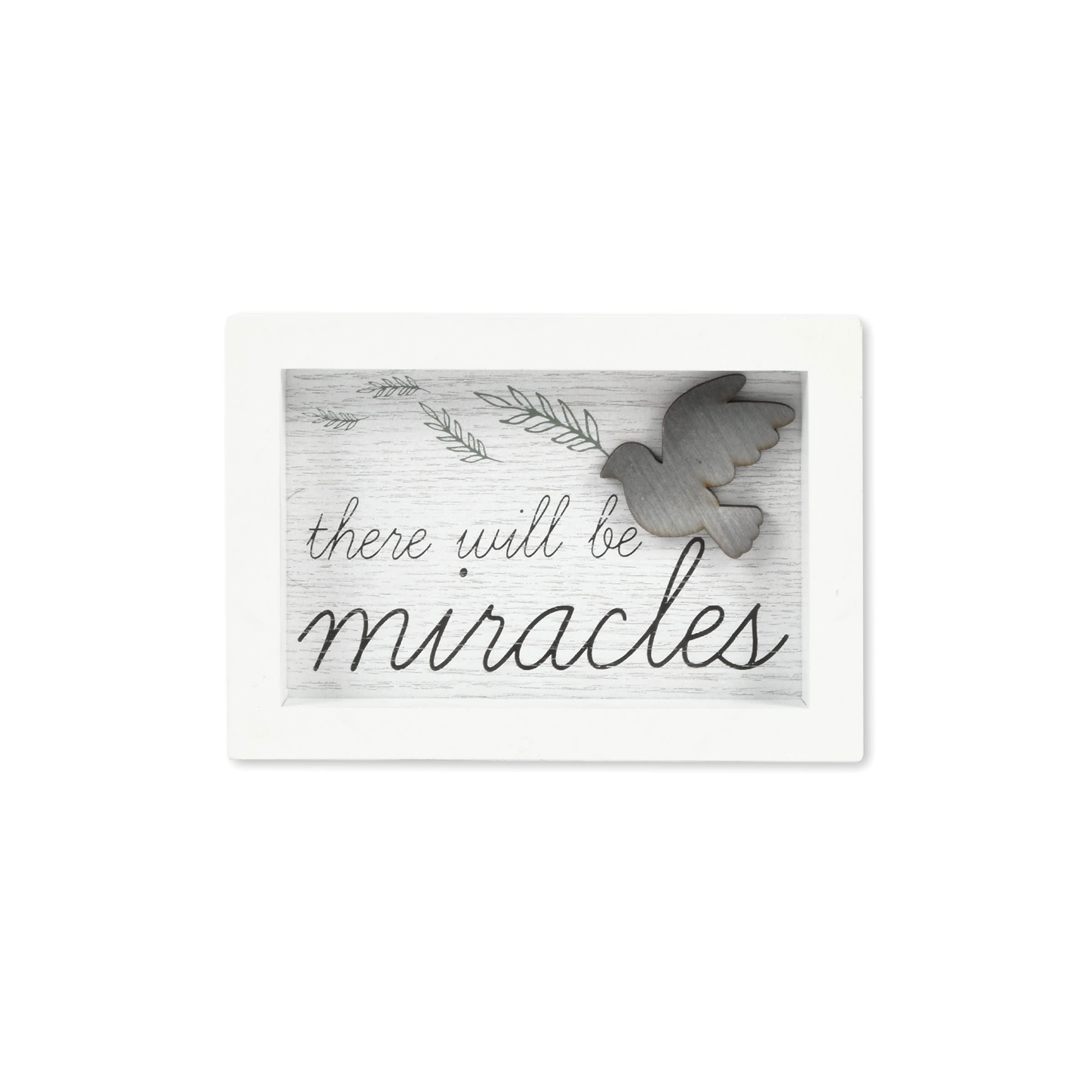 HAVEN HOMEDécor There Will Be Miracles 7" x 5" Inspirational Rustic Home Decor Box Sign with Dove Icon, Distressed White