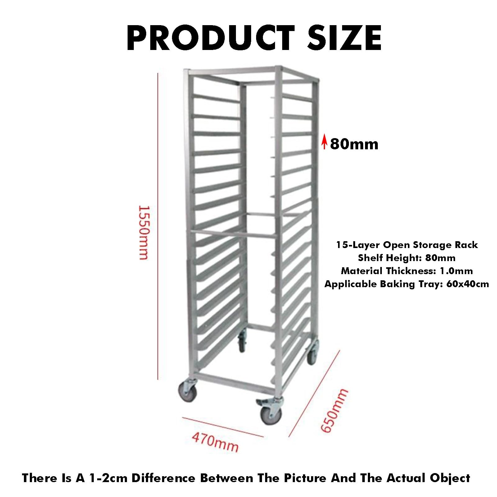 Estante comercial para bandejas con ruedas, carrito de aluminio para bandejas de tamaño completo/medio, solución de almacenamiento de 15 niveles para refrigeración de cocina y panadería