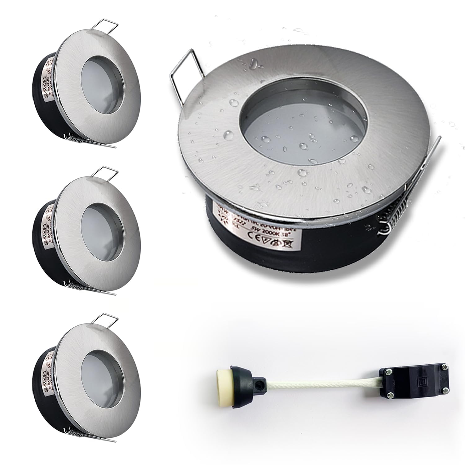 Spot Encastrable IP65, GU10 Downlight Plafond Encastrés à LED étanches Pour Salle de Bain et Cuisine (Ampoule Non Incluse) Trou Φ68mm Lot de 4
