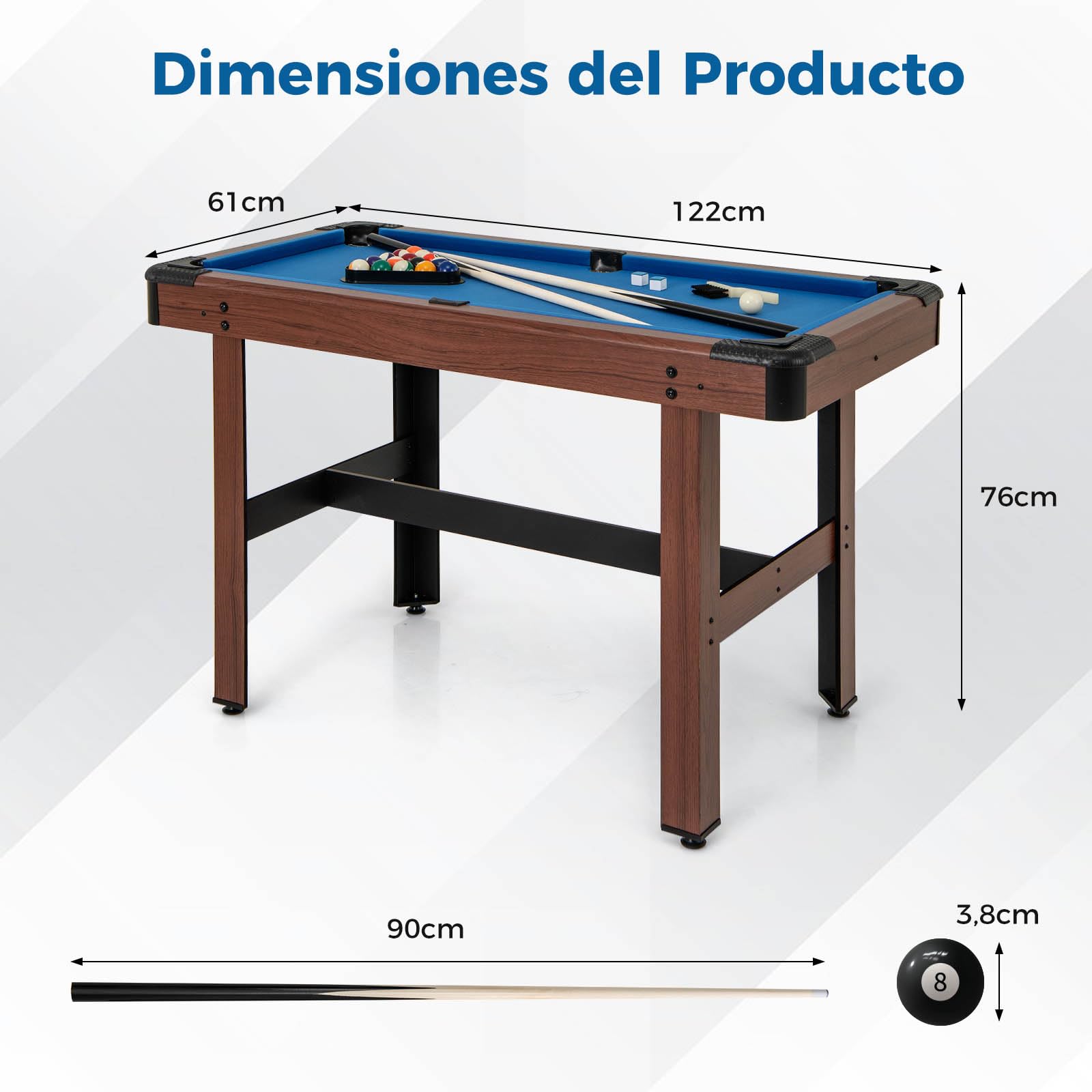 GOPLUS Mesa de Billar Americano 122 cm, Mesa Billar de Madera para Adultos y Niños con 16 Bolas de Billar, 2 Tacos, 2 Tizas, Triángulo, Cepillo, Mesa de Billar para Casa, Juego Familiar, Bar