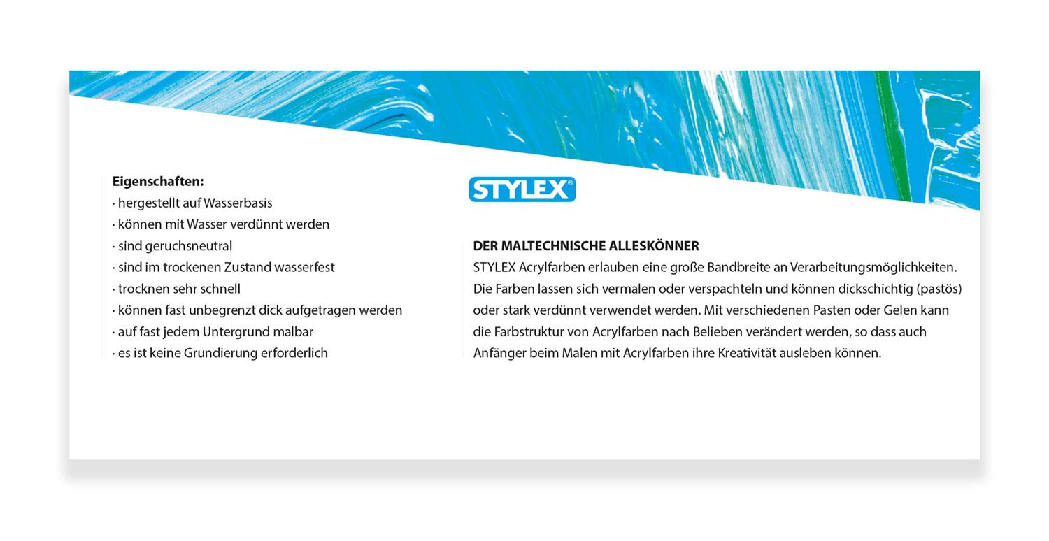 Colore Acrilico Stylex 200 Ml – Blu Oltremare, Opaco, A Base D'acqua, Per Tela, Carta, Metallo, Plastica - 3