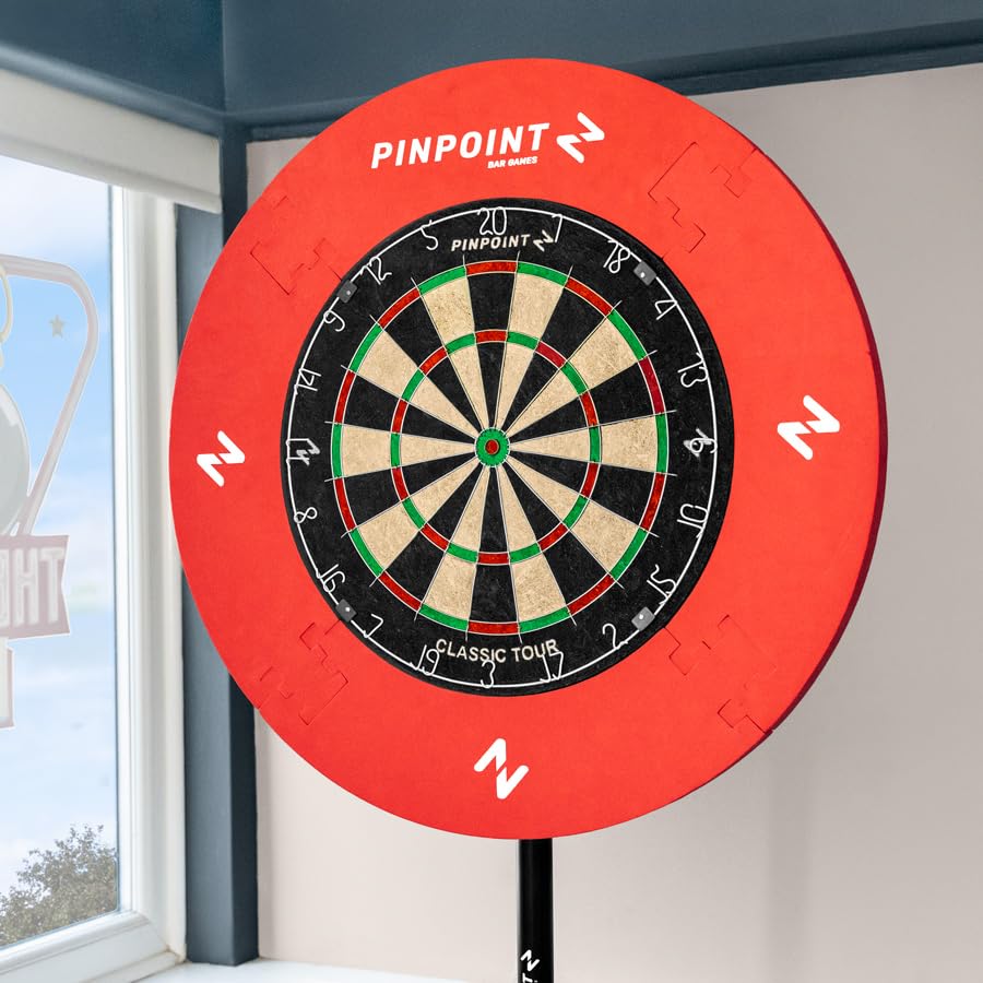 PINPOINT EVA Dartboard Surround Ring - Reversible Dart Board Surround | 4x Piece Dart Ring/Wall Protector - Interlocking Design | Easy Assembly | Darts Accessories - 4 Colours (Red)