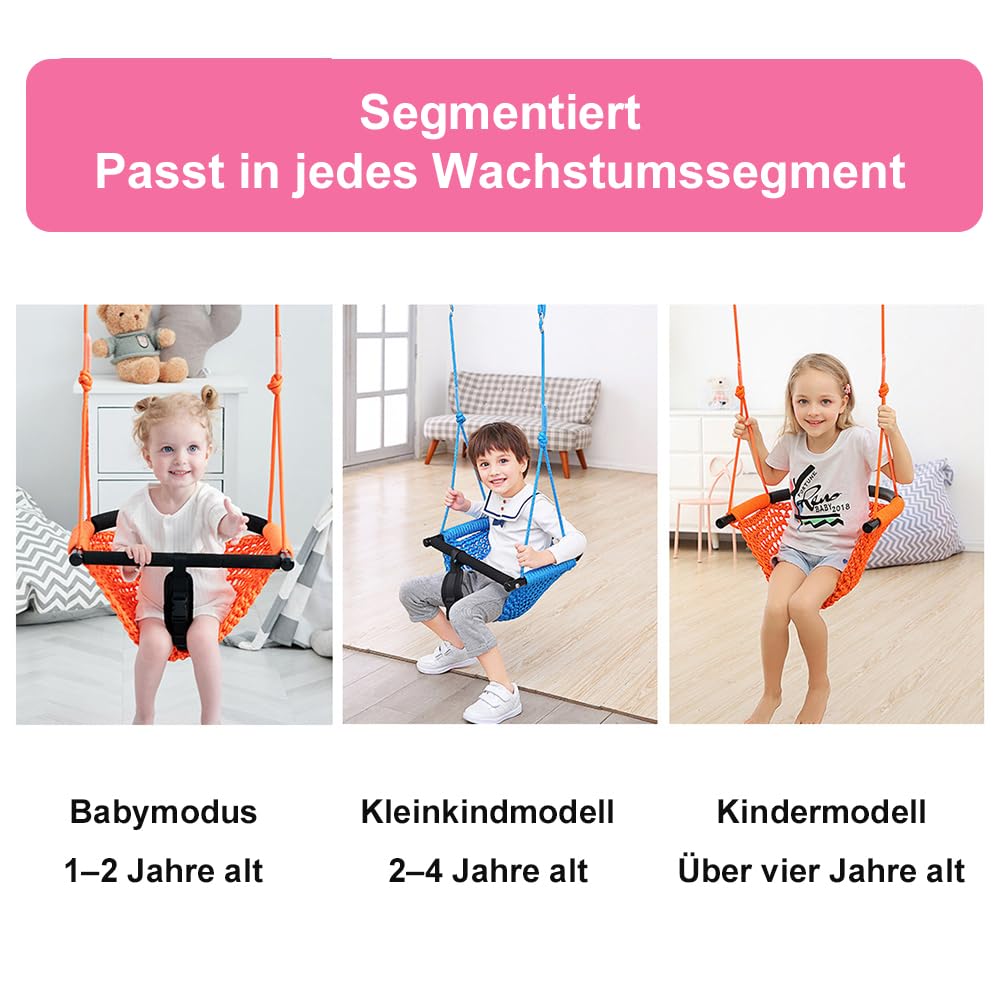 Huśtawka 2 w 1 dla małych dzieci. Siedzisko bujane dla dzieci z regulowanymi linami, wytrzymały zestaw huśtawek dla dzieci, do wewnątrz i na zewnątrz, do ogrodu. Ulepszony produkt (różowy)
