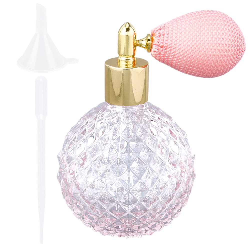 GORGECRAFT 100ml Air Bag Perfume Bottle Pink Clear Crystal Perfume Bottles Vintage Atomizer Spray Bottle Refillable Empty Glass Pump Sprayer Makeup Tool with Funnel and Dropper for Cocktail Lotion Oil-image-11