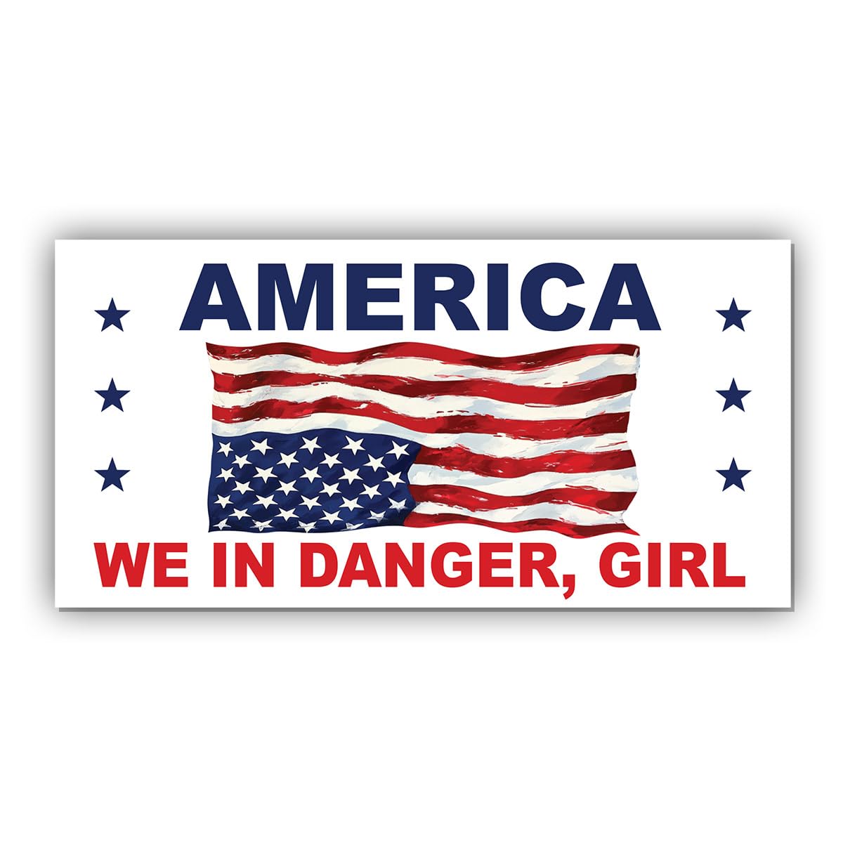Magnetic America We in Danger Girl Sticker in Distress Upside Down US Flag American Magnet White, Indoor and Outdoor Use, for Bumper, Refrigerator,