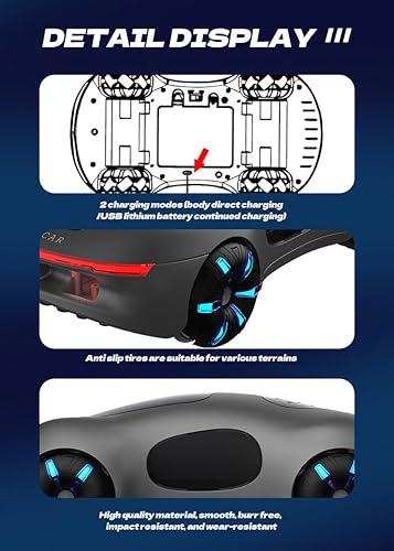 Miniatura 7 de Punieayi Auto de control remoto de 2.4 GHz con luces LED y efectos de pulverización de sonido, recargable de doble cara todoterreno giratorio de 360