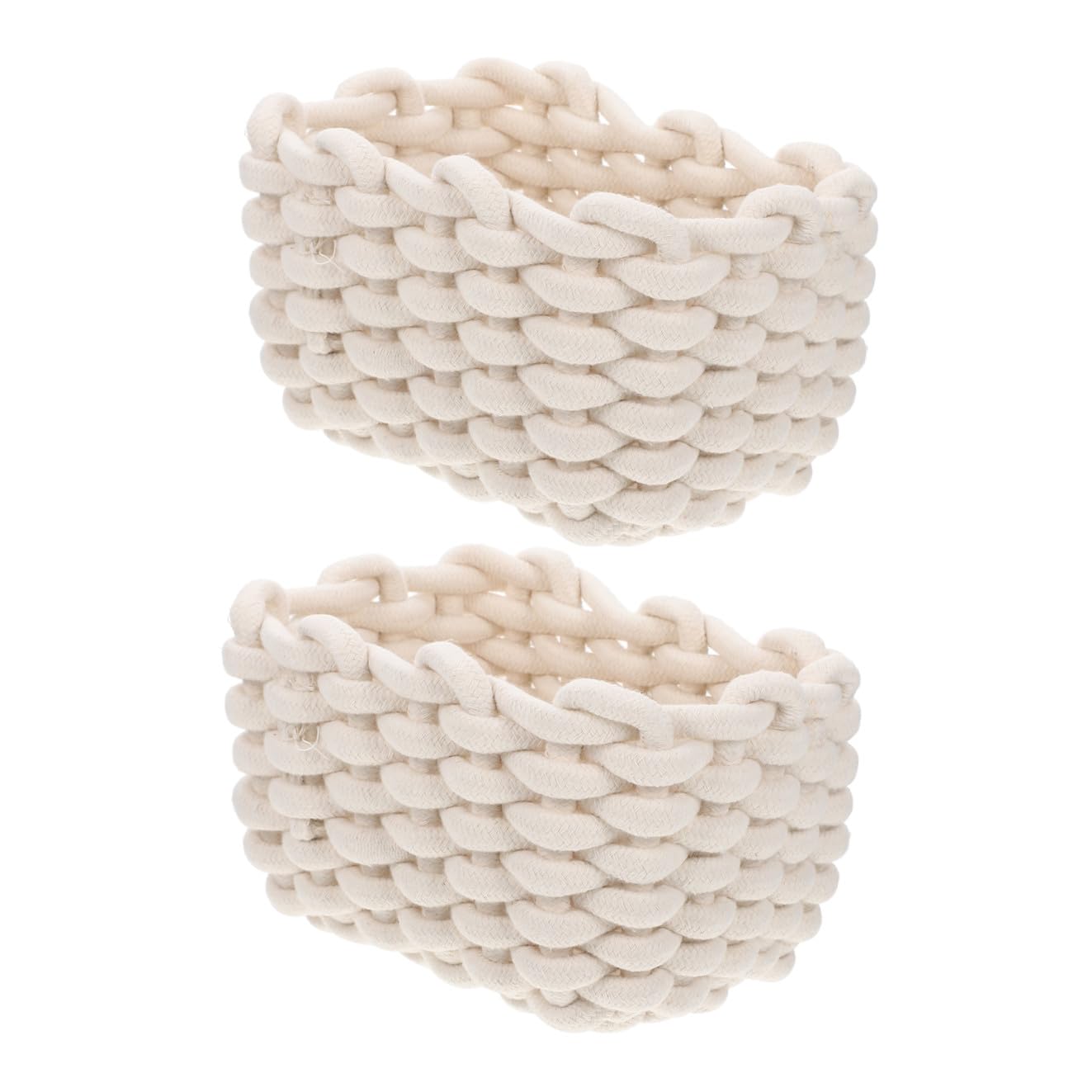Cesto Portaoggetti Intrecciato 2 Pezzi in Corda di Cotone Bianco | Scrivania e Casa, Organizzazione Cancelleria e Piccoli Oggetti, Stile Semplice e Decorativo