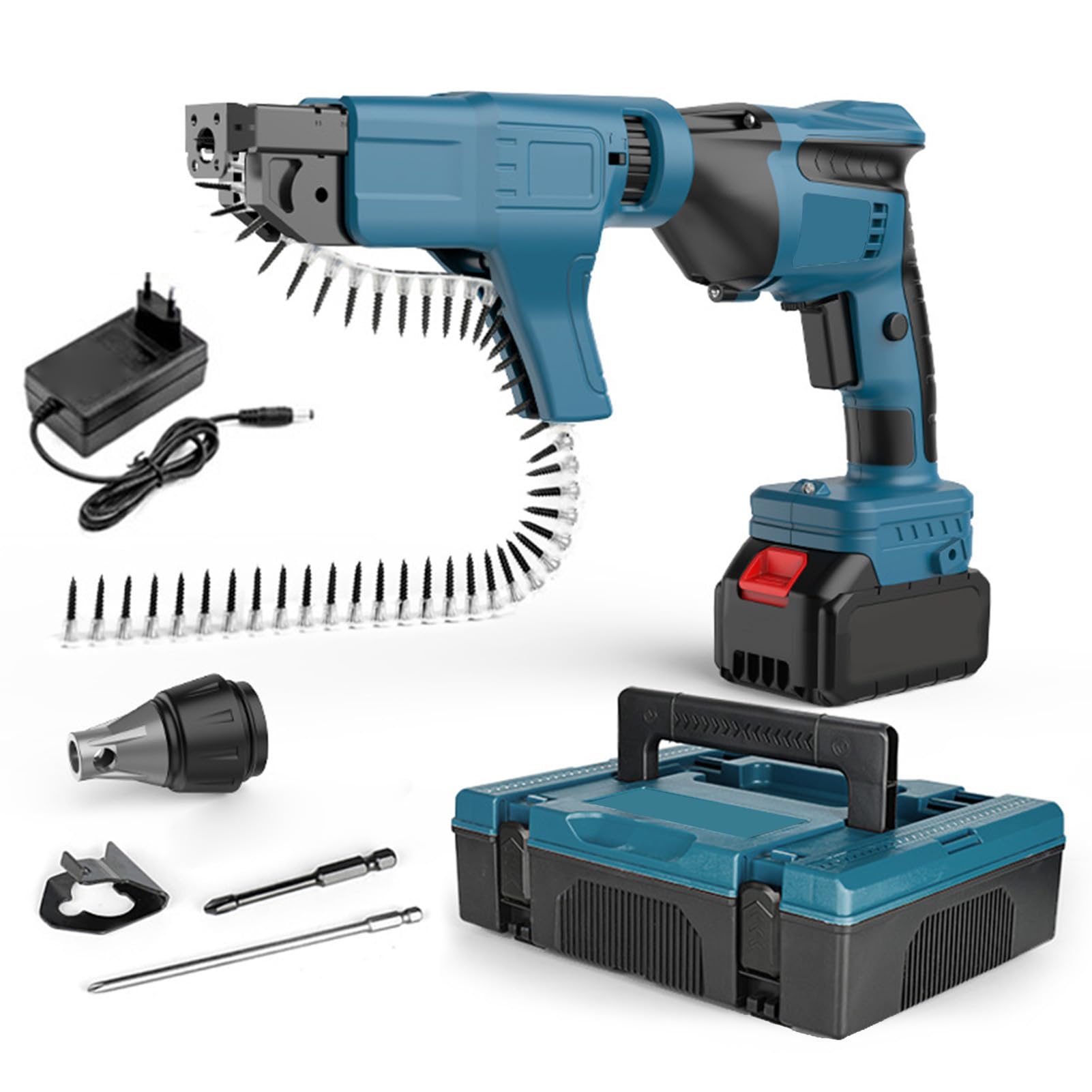 Tornillo Inalámbrico Paneles Yeso Pistola sin Escobillas, Autoalimentable Destornillador, Alimentación Automática Paneles Yeso Destornillador Tornillo Cadena Juego Pistola