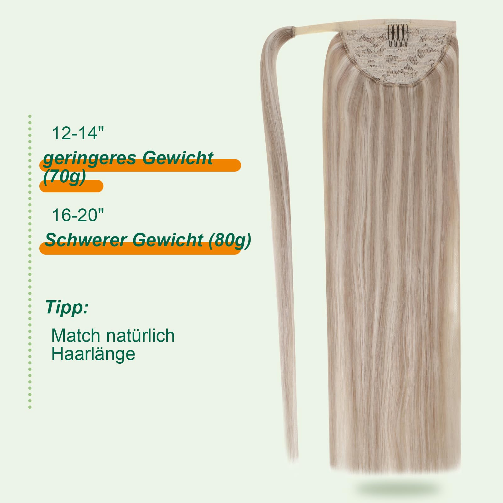 Easyouth Wrap Around Zopf Extensions Echthaar 45 cm 80g Farbe Aschblond Mix Gelb Blond Echthaar Zopf Extensions Pechschwarz #18P613