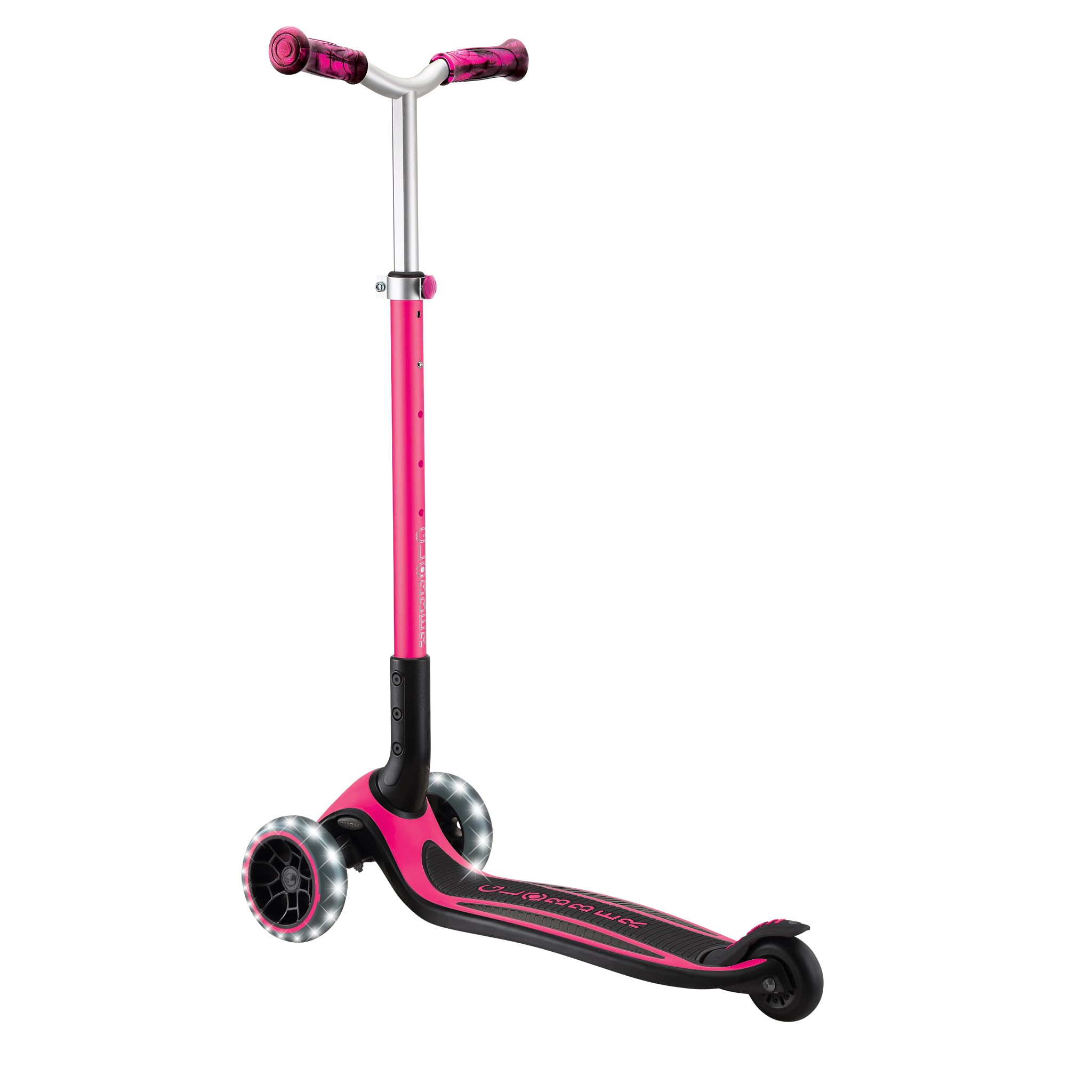 GLOBBER ACE Lights – Tretroller Kinder Teenager, 125/80 mm, ABEC 9, 3-rädrig, höhenverstellbar, LED-Leuchtrollen
