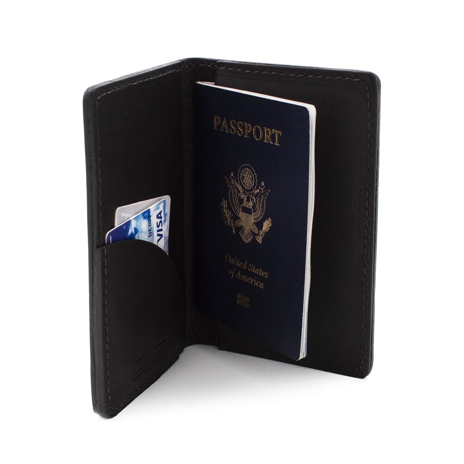 Reisepasshülle aus Leder für Herren, hergestellt in den USA, 8,9 x 14 cm, schwarz - midnight black, Classic