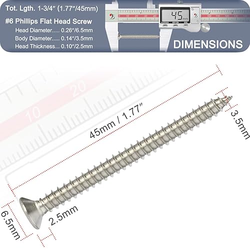 Miniatura 7 de Tornillos para madera, 60 tornillos Phillips de cabeza plana, tornillos de acero inoxidable 304 con kit de avellanado de madera ajustable (#6 x 1-34