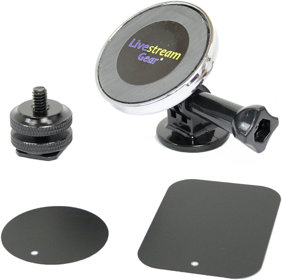 Livestream® Gear - Universal Magnetic Phone Mount, Sport Camera Tripod Adapter, and Hot Shoe Adapter for use with DLSR Camera or Tripod. Easily Attach a Phone via Magnetic Mount and Metallic Plates.
