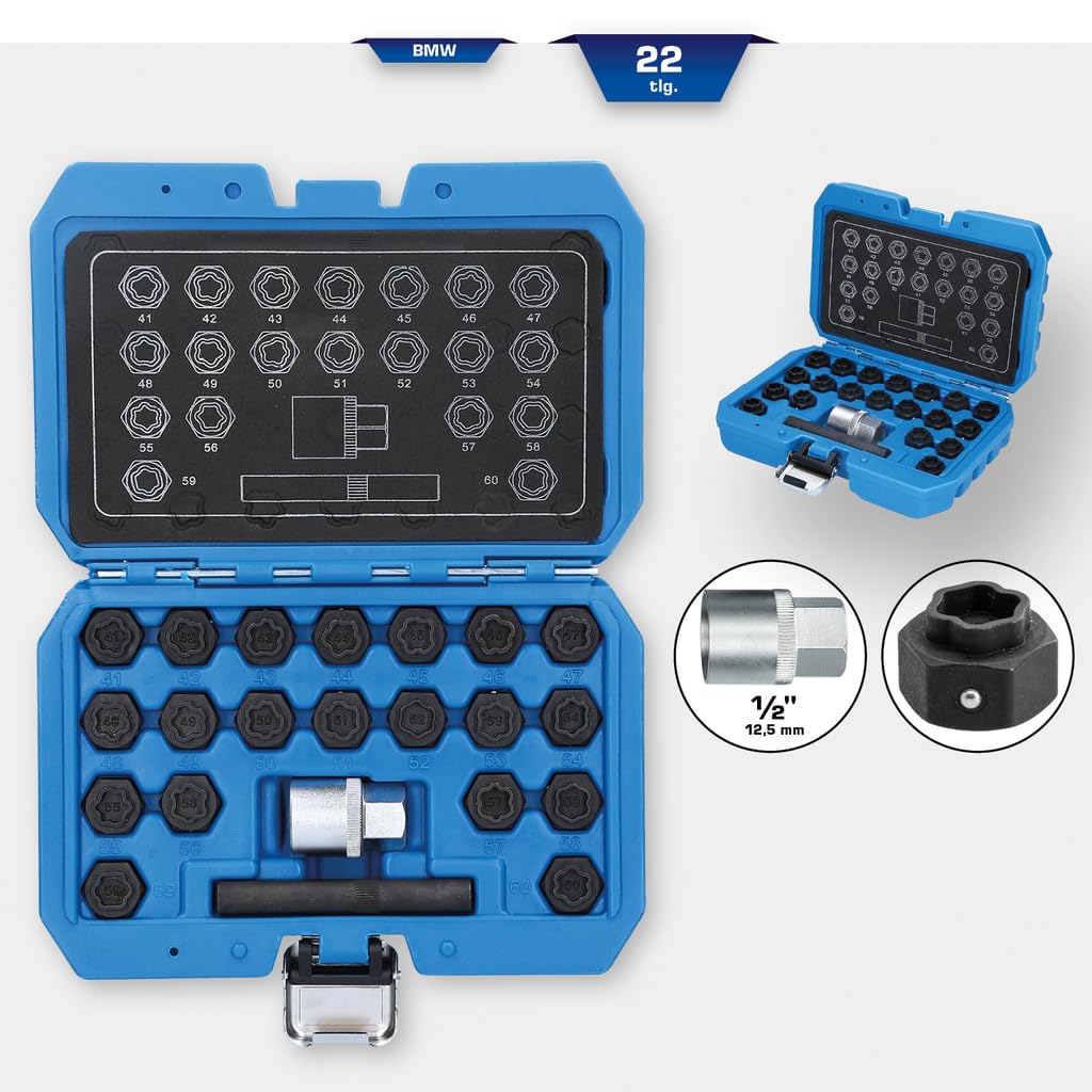 BRILLIANT TOOLS BT691050 Surtido de tornillos antirrobo para llantas, Para BMW, 22 pzs [Powered by KS TOOLS]