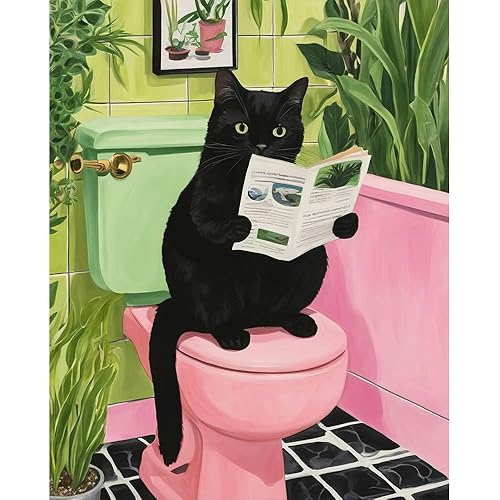 Paint by Numbers Kit for Adults Beginner, Black Cat Adult Paint by Number Kits on Canvas, DIY Acrylic Watercolor Oil Colorful Painting by Number for Adults Without Frame for Home Decor 16x20 Inch
