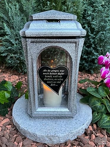 Grablampe Grablicht Laterne in Silber Farbe mit Text - Kerze Grabkerze Grabdekoration 29 cm H. Grabschmuck Neue Model ohne Sockel.