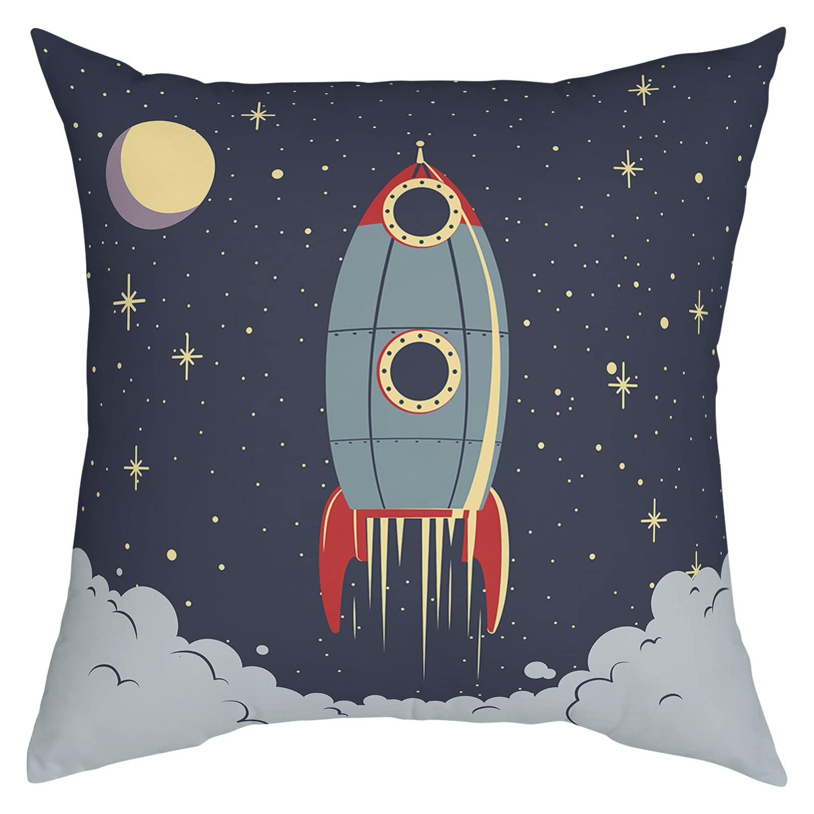 T&H XHome Rocket Throw Pillow Covers Kids Throw Pillowcase Outer Space Space Exploration Spaceship Sofa Bedroom Soft Decorative Square Pillow Cover Cushion Case for Boys Girls Birthday (18in x 18in)