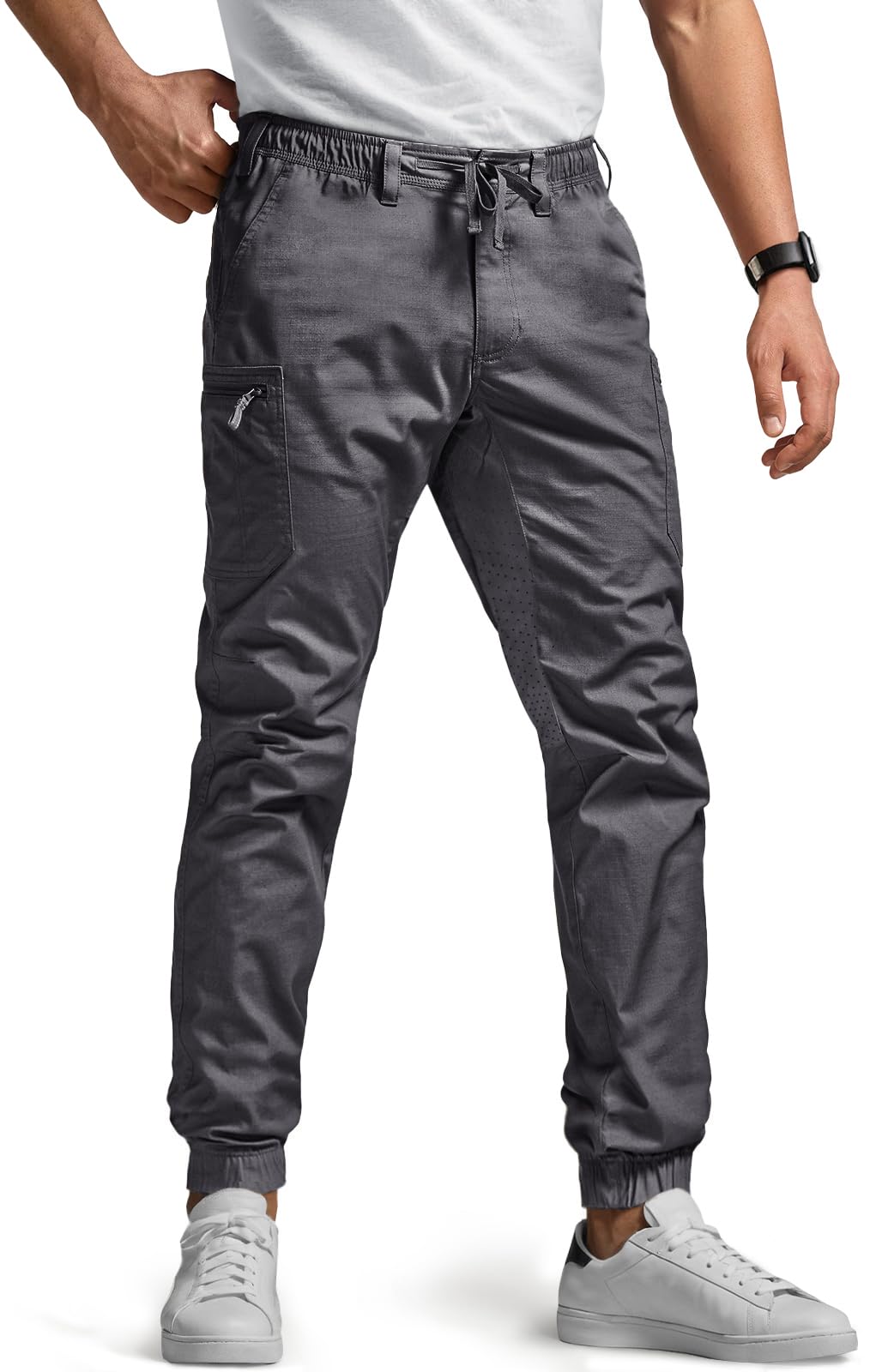 Men's Flex Lightweight Joggers, Elastic Waist Drawstring Casual Pants, Tapered Fit Water Resistant Outdoor Cargo Pants