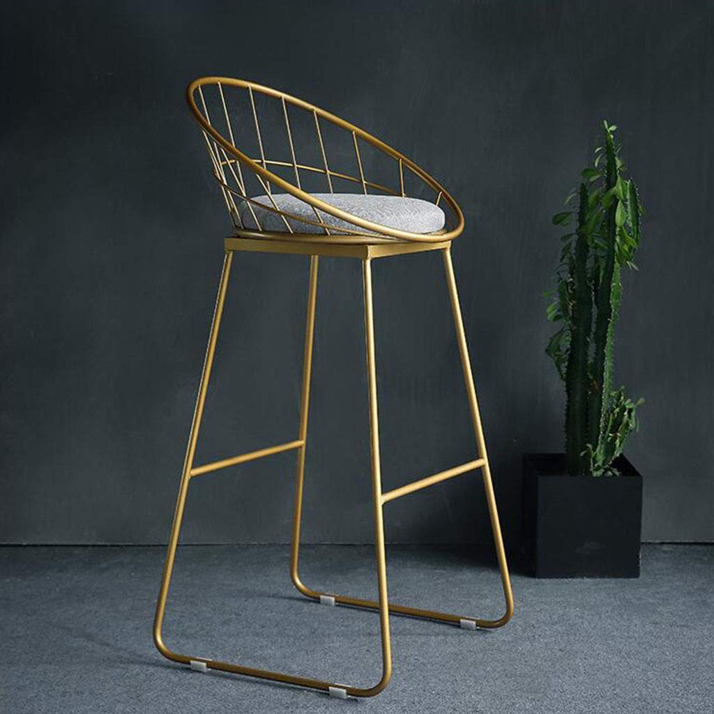 Taburete de bar moderno con patas de metal, taburete alto con respaldo y reposapiés para cocina, pub, bar, altura del asiento 64,8 cm, color gris