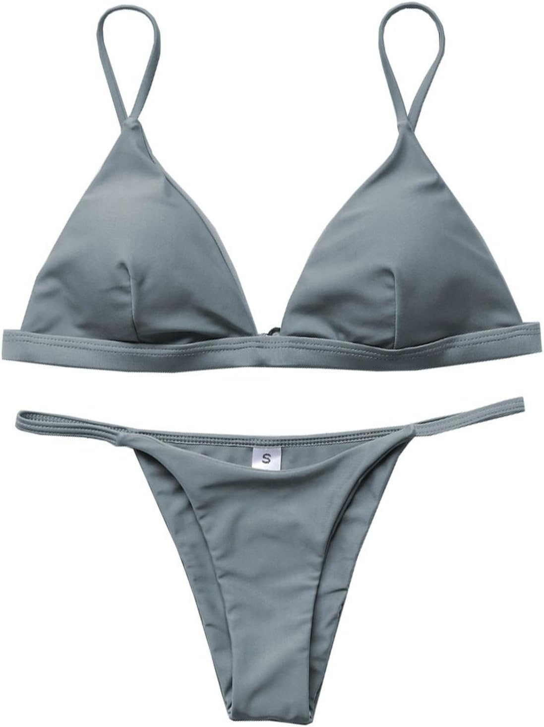 Women's 2 Pcs Bikini Triangle Top Brazilian Bottom Swimwear Bikini Set (Small(US 0-2), Z-Grey)