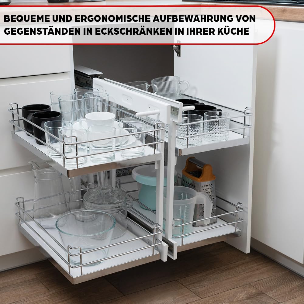 TMY Magic Corner Eckschrank Organizer Beidseitig Montierbar bis 50 kg | Ausziehbare Schublade Küche Stahl, Auszug Küchenschrank Soft-Close-Funktion, Teleskopschublade Ausziehbar für Küchen Schrank