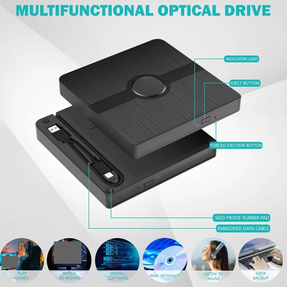 Reproductor de DVD Unidad de DVD Bluray Externa USB 3.0 Unidades ópticas combinadas 3D portátiles Grabadora de CD DVD