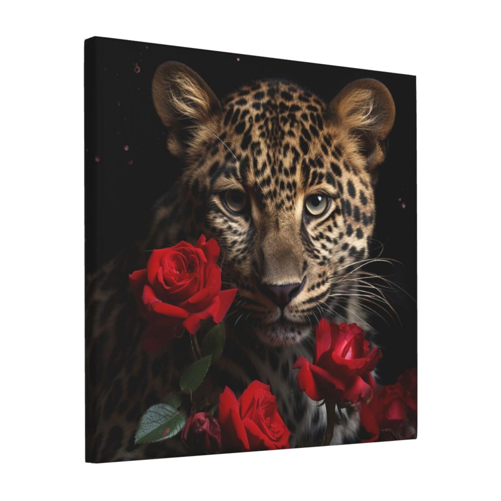 KLOPH Rose Leopard Canvas Wall Art for Living Room 12"x12" Modern Artwork Painting for Bathroom Hanging Canvas Prints Aesthetic Wallart for Bedroom Kitchen Office Wall Decor