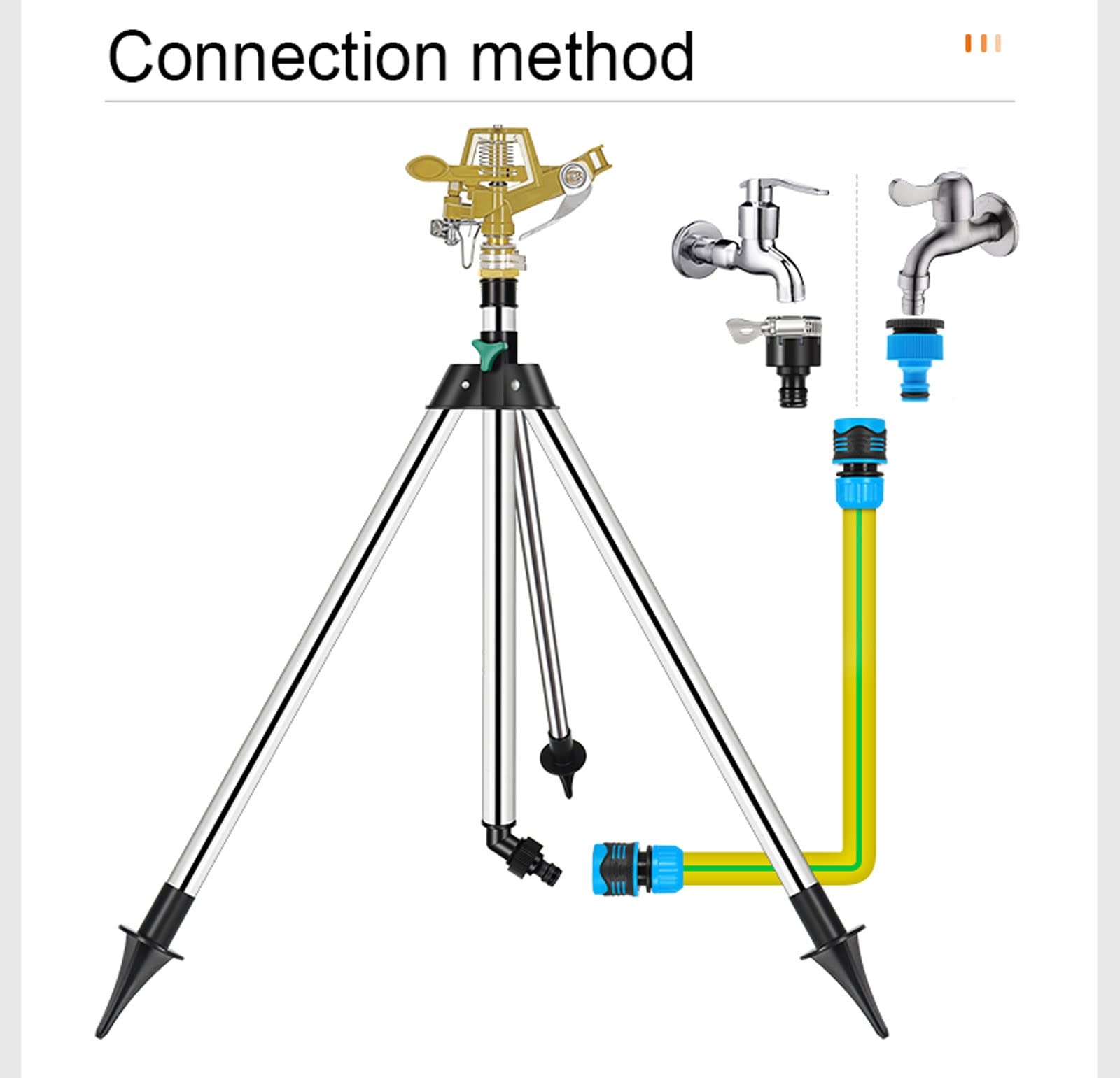 Aspersores de Riego Agrícola, Aspersor Oscilante Rotación de 360° Sistema de Riego para Riego Vegetales, Flores, Plantas de Césped, Aspersor Riego por Pulso con Trípode Ajustable