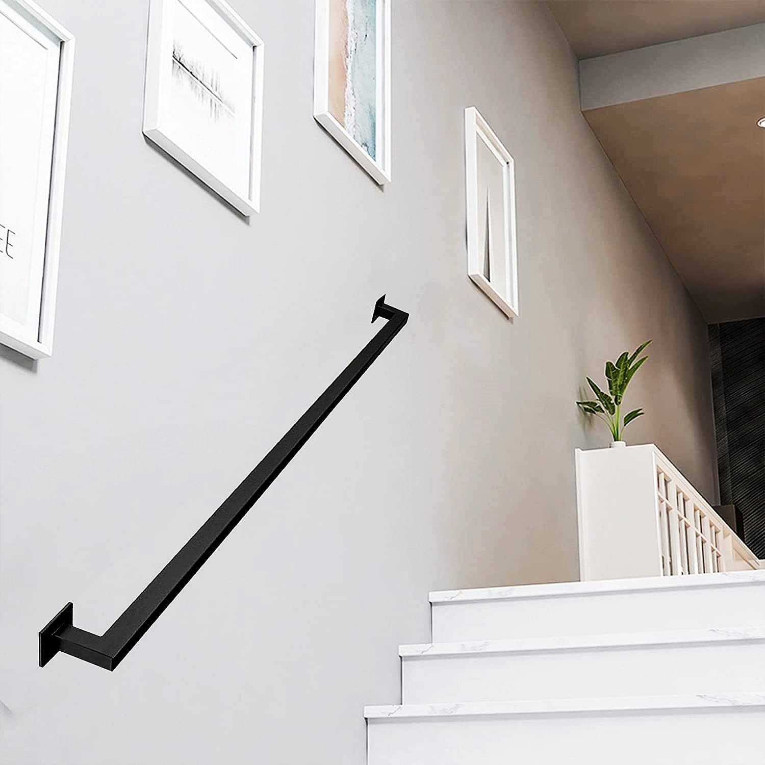Treppe aus verzinktem Stahl, schwarz, 80 cm, mit einfacher Wandhalterung, für Innen- und Außenbereich, Haus/Gewerbeflächen