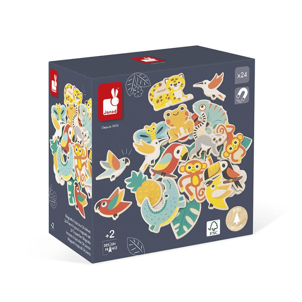 Janod - Set of 24 Tropik Tropical Magnets - Wooden Early-Learning Toy - Magnetic Toy - Fine Motor Skills and Imagination - FSC-Certified - 2 Years + - J08274