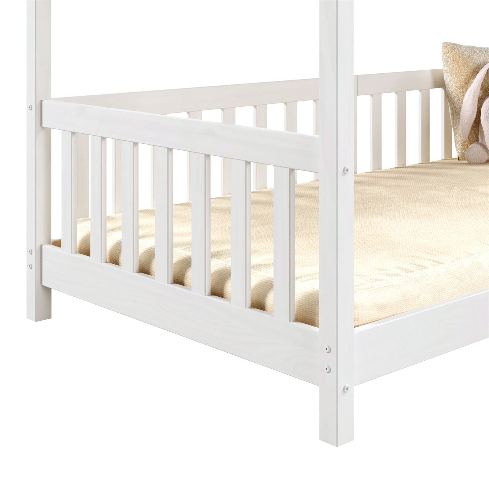 IDIMEX Hausbett NINA, Kinderbett mit Rausfallschutz 90x200, Massivholz Weiß
