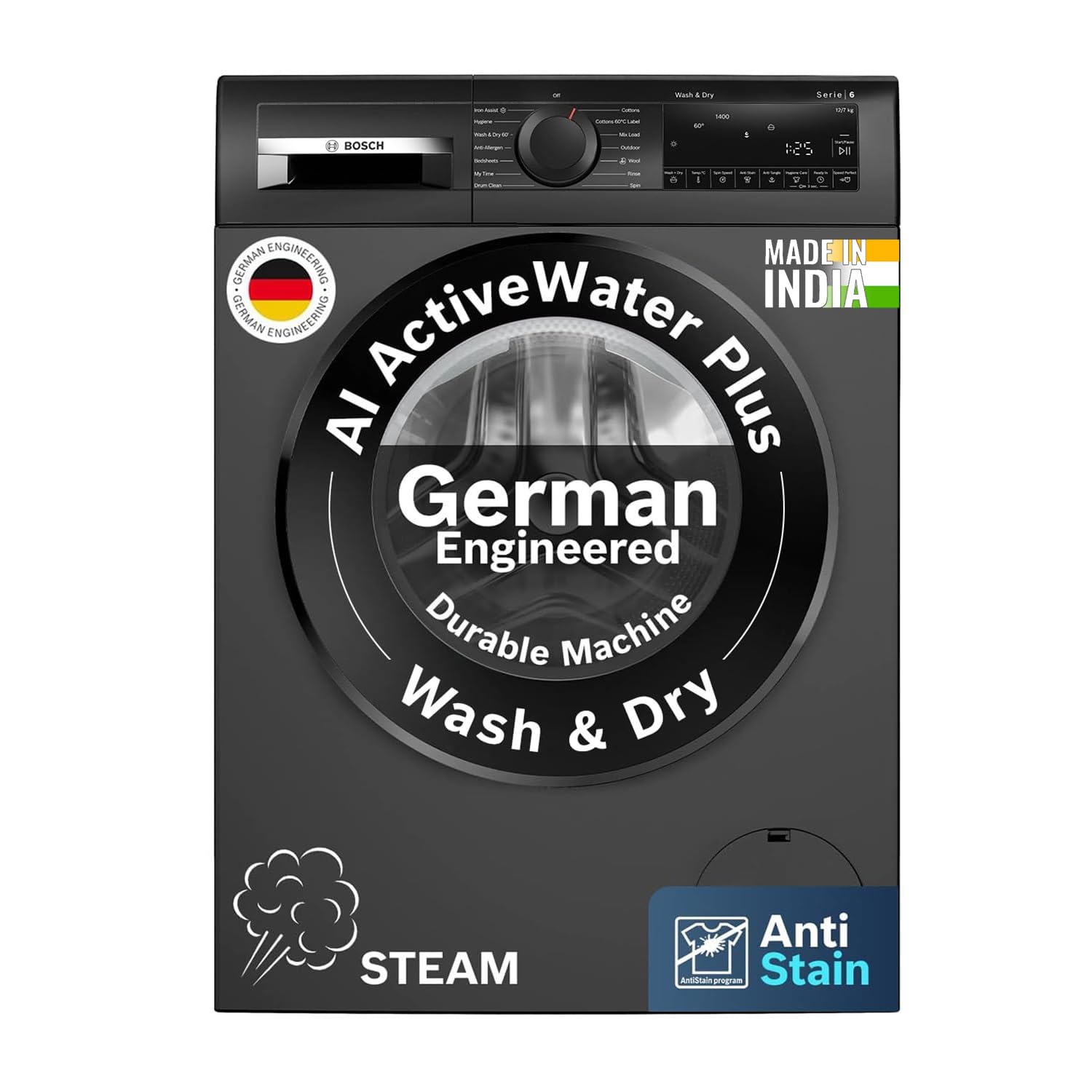 Bosch 12 kg (washer), 7 kg (Dryer) 5 Star Front Load Fully Automatic Washer Dryer Machine, AI ActiveWater, Inbuilt heater, 14 Wash Programs, 66L Large Drum, Cast Iron Grey, WNA2740RIN (2026 model)-image-45