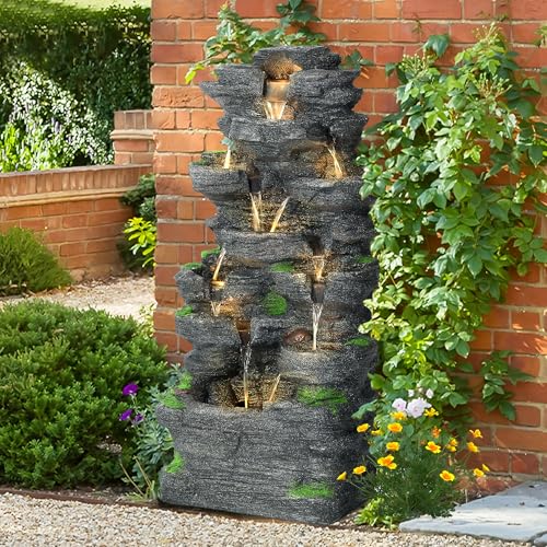 TITIMO 10-Tier Cascading Rock Water Fountain Outdoor Garden Waterfall with