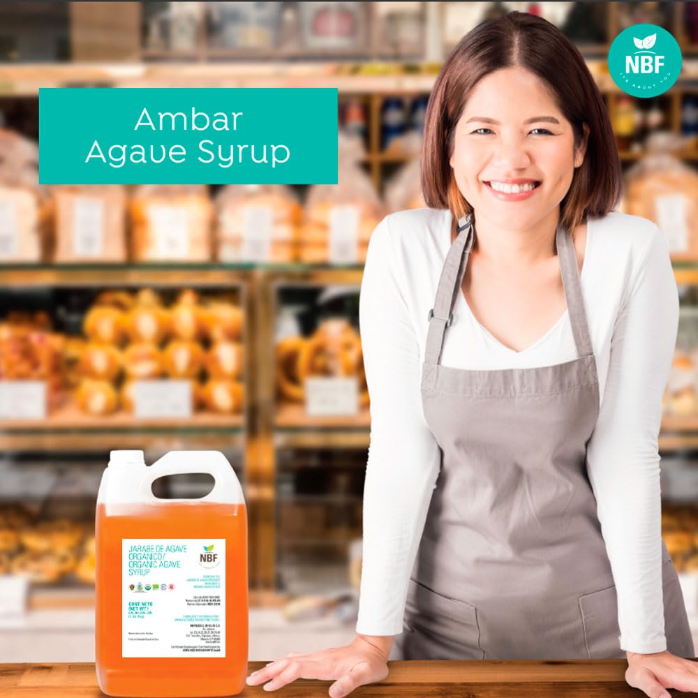 NBF, Agave Syrup, Organic, Nectar, Low Carb, Sugar substitute for baking, drinks & more, Family-friendly, Gluten free, Ideal for restaurants and industrial kitchens, Ambar, 176oz