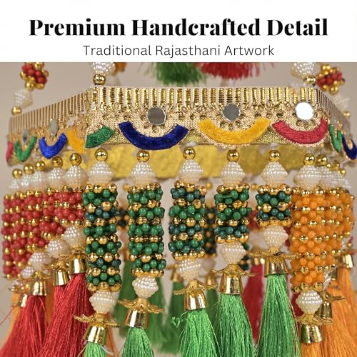 Image of Handcrafted Beads & Tassel Hanging Decoration | Traditional Rajasthani Style Decorative Hanging for Home Temple Door Wall | Festive Handmade, Door Toran, Decorative Toran